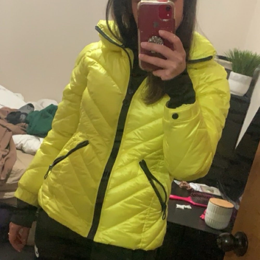Guess Women's Neon Yellow Puffer Jacket